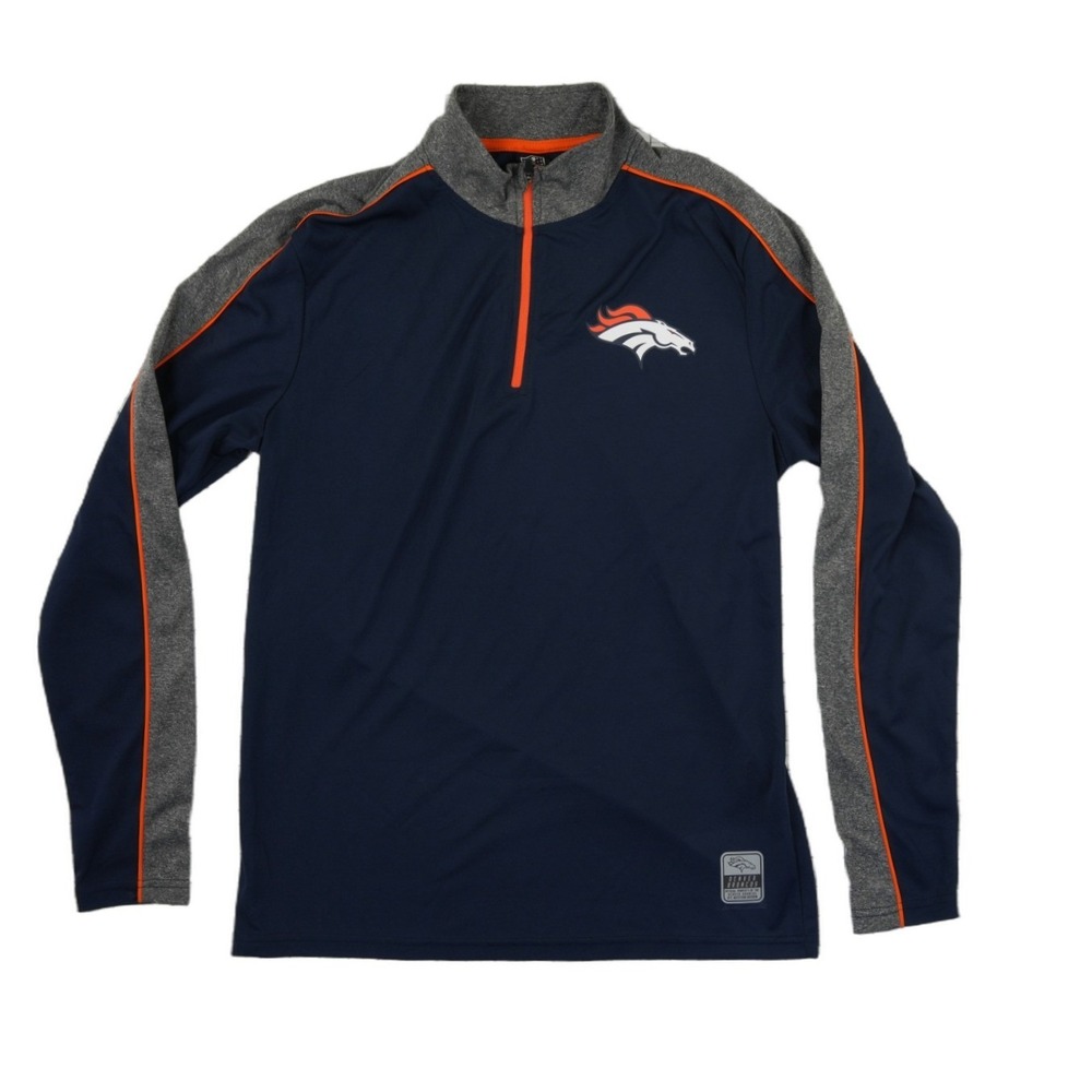 NFL Team Apparel Denver Broncos Pullover Men's Size Medium Navy Orange 1/4 Zip